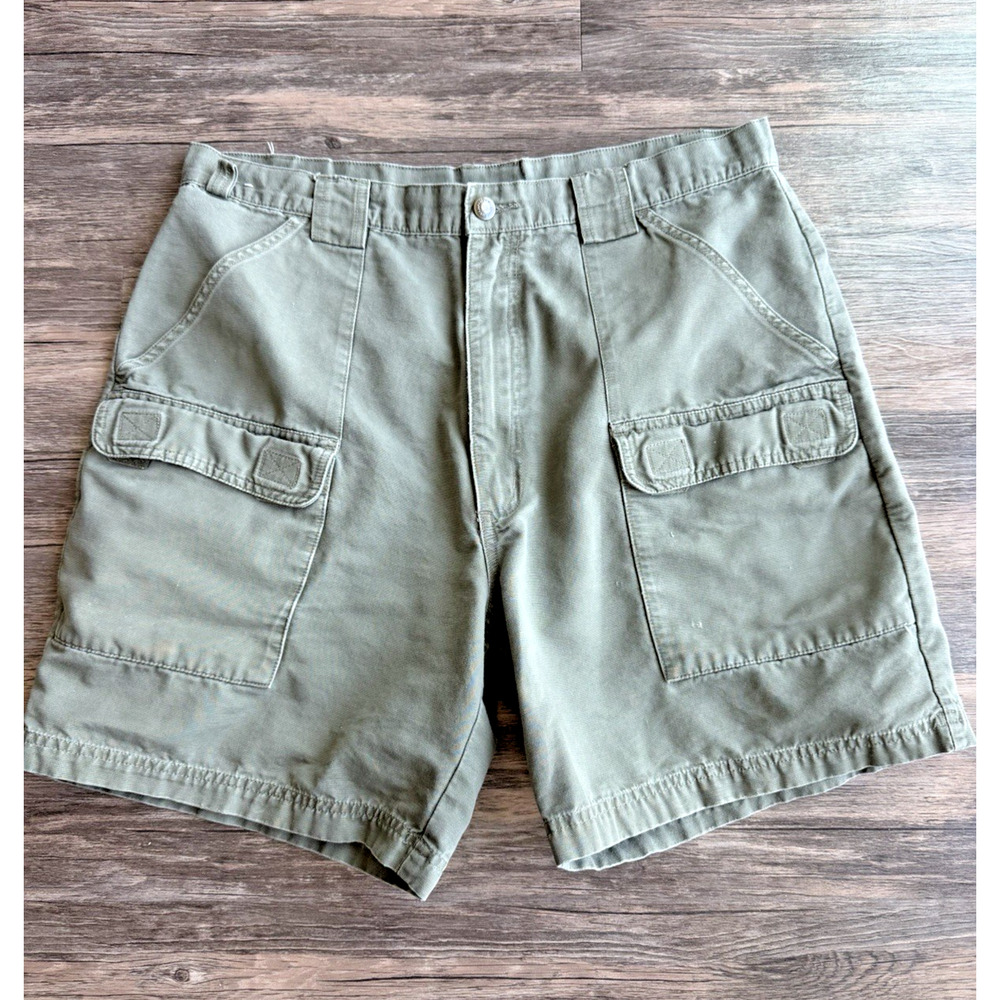 Wrangler Cargo Shorts Mens 36x7 Olive Utility Outdoor Hiking Fishing Cotton